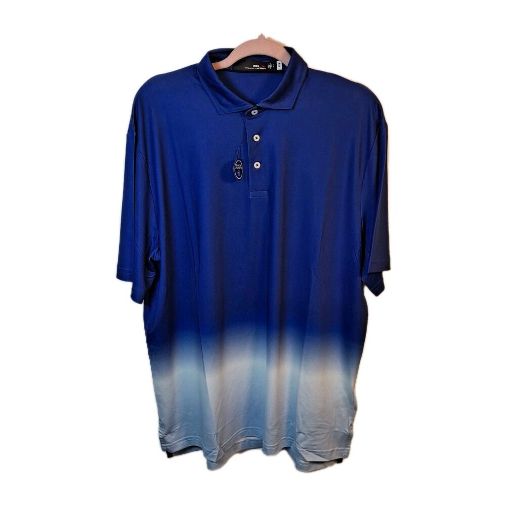 Ralph Lauren RLX Mens Golf Polo Shirt Sz Lg Performance Blue Ombré Wicking FLAW